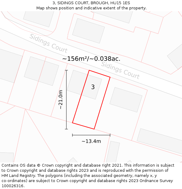 3, SIDINGS COURT, BROUGH, HU15 1ES: Plot and title map