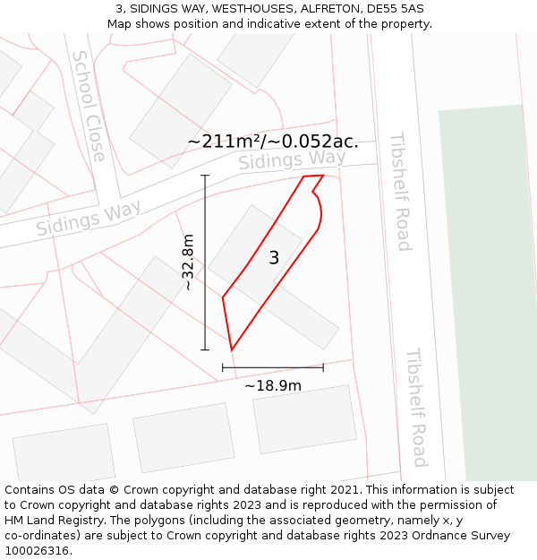 3, SIDINGS WAY, WESTHOUSES, ALFRETON, DE55 5AS: Plot and title map