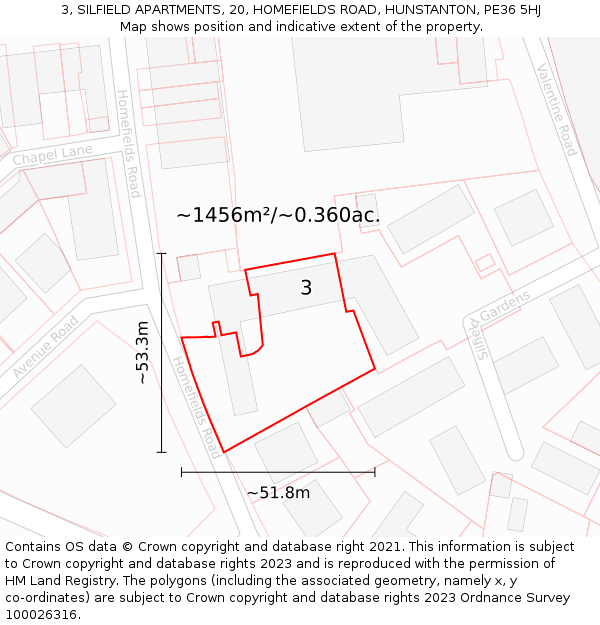 3, SILFIELD APARTMENTS, 20, HOMEFIELDS ROAD, HUNSTANTON, PE36 5HJ: Plot and title map