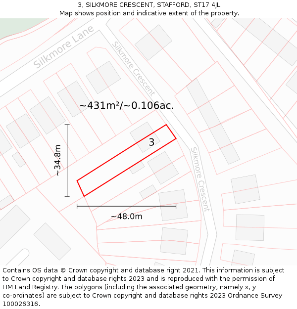 3, SILKMORE CRESCENT, STAFFORD, ST17 4JL: Plot and title map