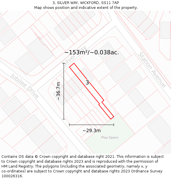 3, SILVER WAY, WICKFORD, SS11 7AP: Plot and title map