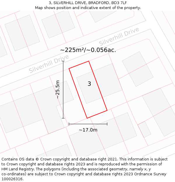 3, SILVERHILL DRIVE, BRADFORD, BD3 7LF: Plot and title map