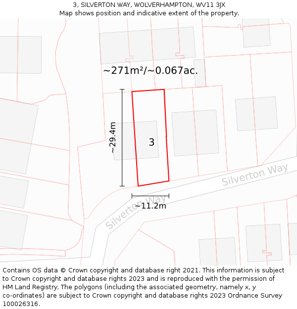 3, SILVERTON WAY, WOLVERHAMPTON, WV11 3JX: Plot and title map
