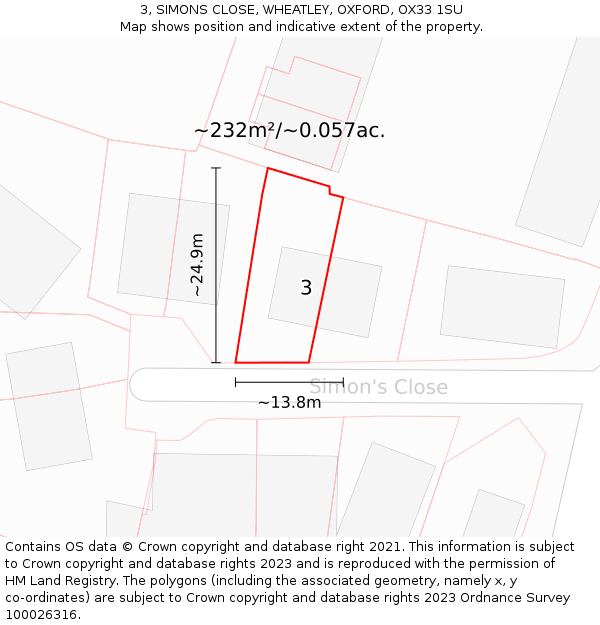 3, SIMONS CLOSE, WHEATLEY, OXFORD, OX33 1SU: Plot and title map