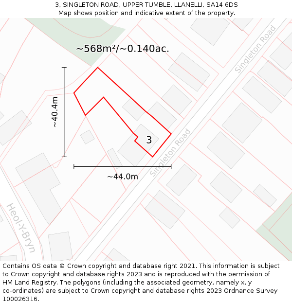 3, SINGLETON ROAD, UPPER TUMBLE, LLANELLI, SA14 6DS: Plot and title map