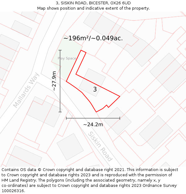 3, SISKIN ROAD, BICESTER, OX26 6UD: Plot and title map