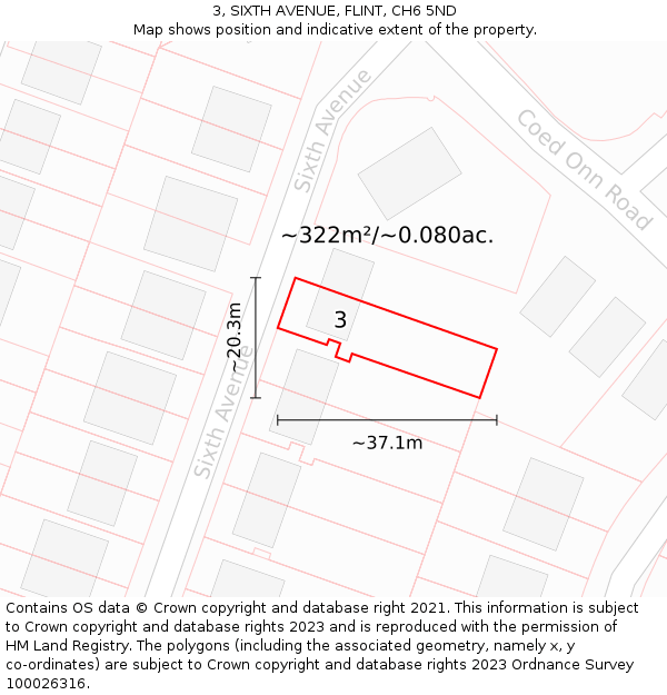 3, SIXTH AVENUE, FLINT, CH6 5ND: Plot and title map