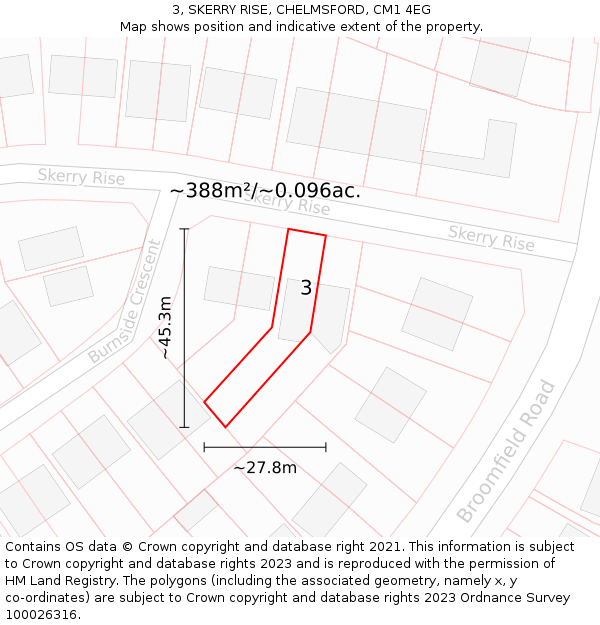 3, SKERRY RISE, CHELMSFORD, CM1 4EG: Plot and title map