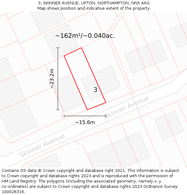 3, SKINNER AVENUE, UPTON, NORTHAMPTON, NN5 4AG: Plot and title map