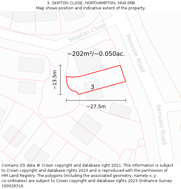 3, SKIPTON CLOSE, NORTHAMPTON, NN4 0RB: Plot and title map