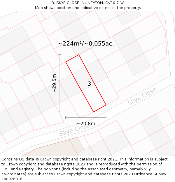 3, SKYE CLOSE, NUNEATON, CV10 7LW: Plot and title map