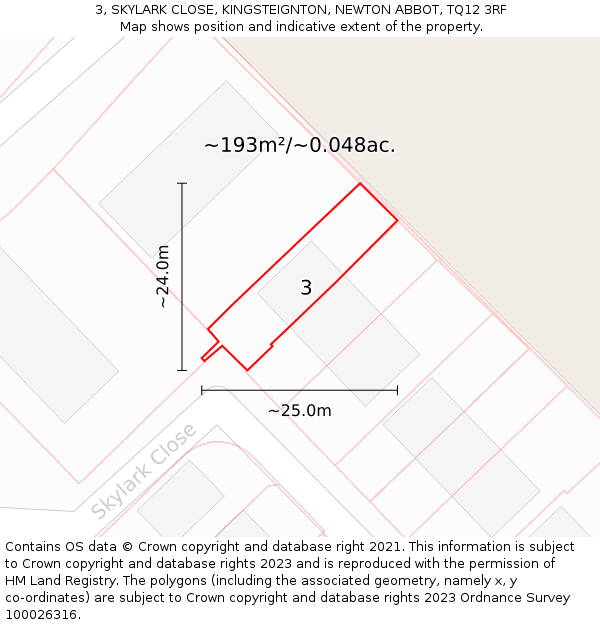 3, SKYLARK CLOSE, KINGSTEIGNTON, NEWTON ABBOT, TQ12 3RF: Plot and title map