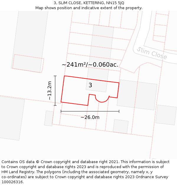 3, SLIM CLOSE, KETTERING, NN15 5JQ: Plot and title map