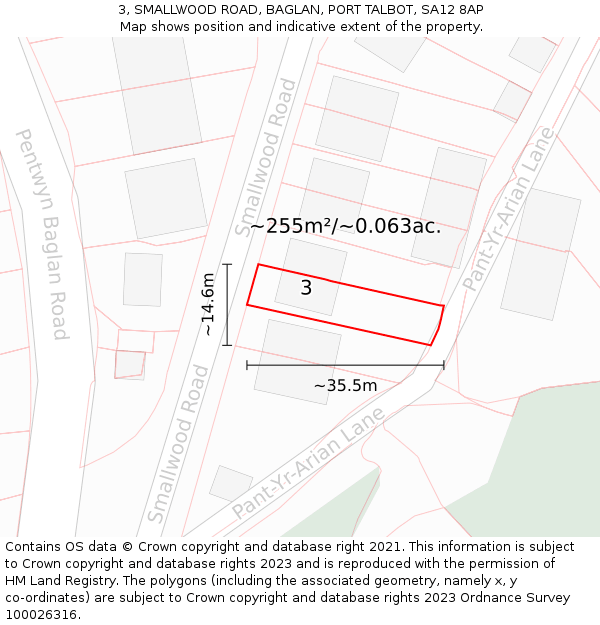 3, SMALLWOOD ROAD, BAGLAN, PORT TALBOT, SA12 8AP: Plot and title map