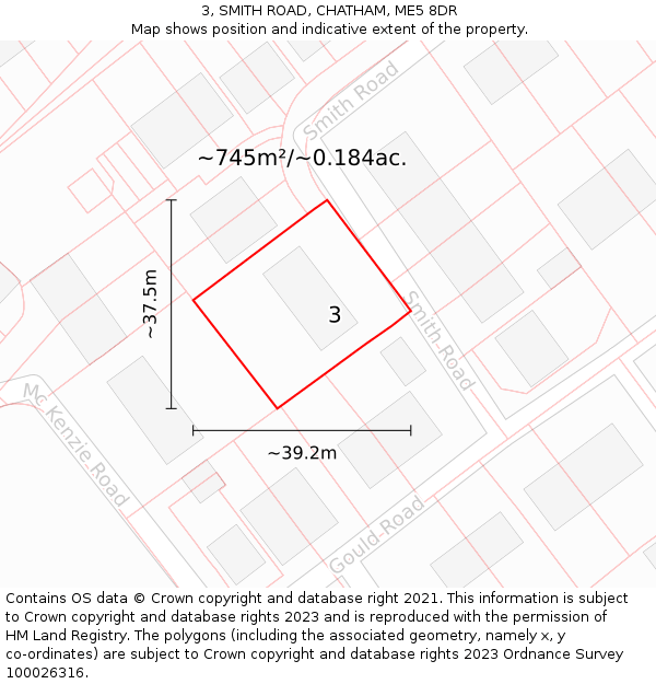 3, SMITH ROAD, CHATHAM, ME5 8DR: Plot and title map
