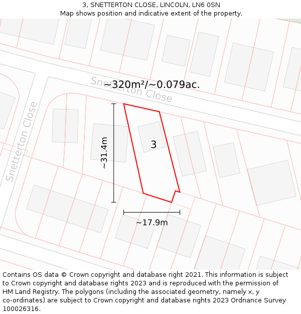 3, SNETTERTON CLOSE, LINCOLN, LN6 0SN: Plot and title map