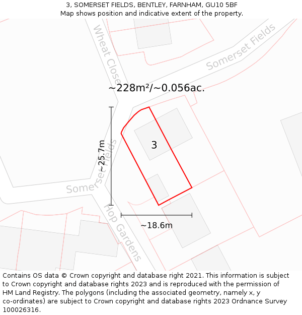 3, SOMERSET FIELDS, BENTLEY, FARNHAM, GU10 5BF: Plot and title map
