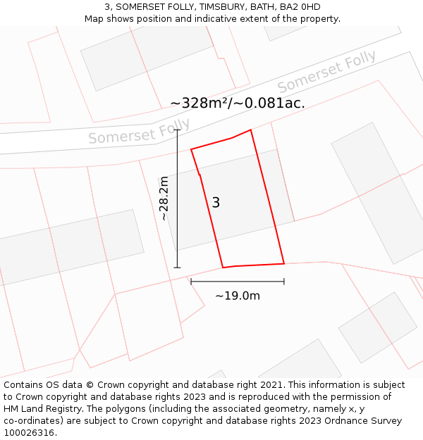 3, SOMERSET FOLLY, TIMSBURY, BATH, BA2 0HD: Plot and title map
