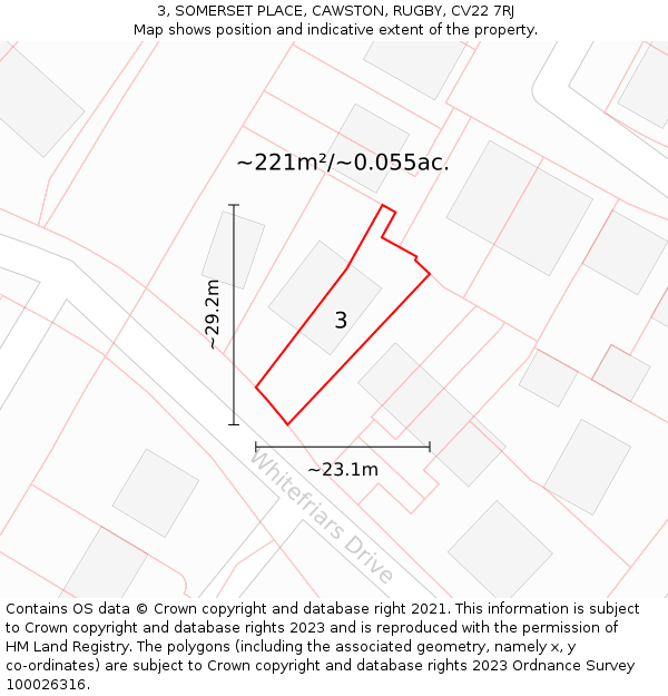 3, SOMERSET PLACE, CAWSTON, RUGBY, CV22 7RJ: Plot and title map