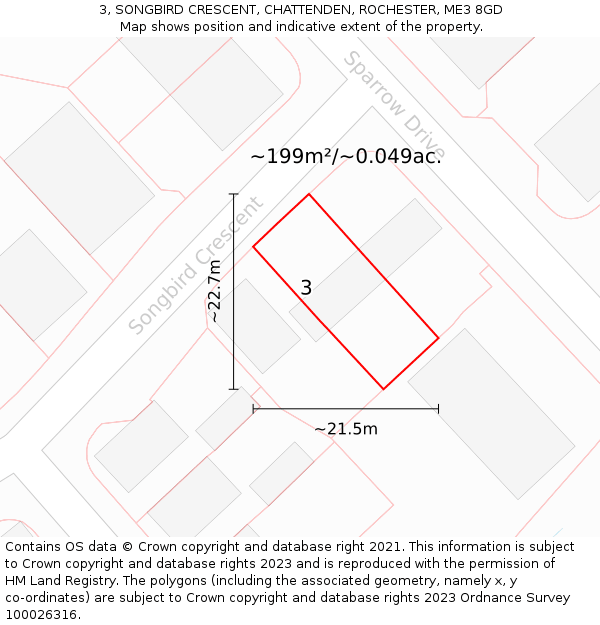3, SONGBIRD CRESCENT, CHATTENDEN, ROCHESTER, ME3 8GD: Plot and title map