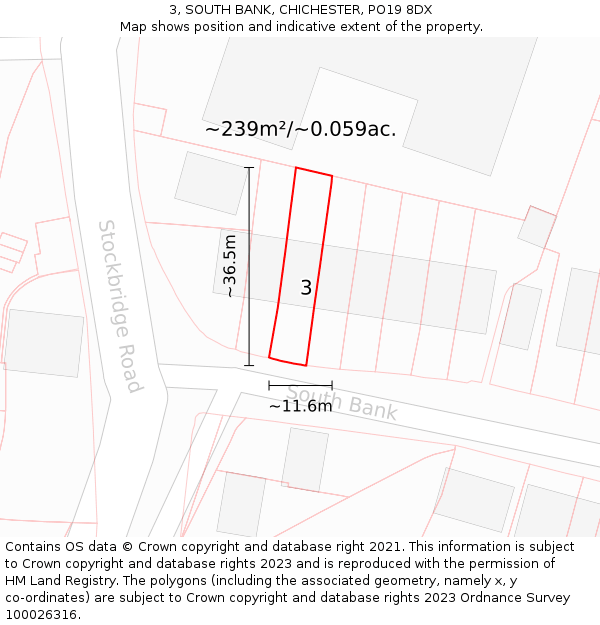 3, SOUTH BANK, CHICHESTER, PO19 8DX: Plot and title map