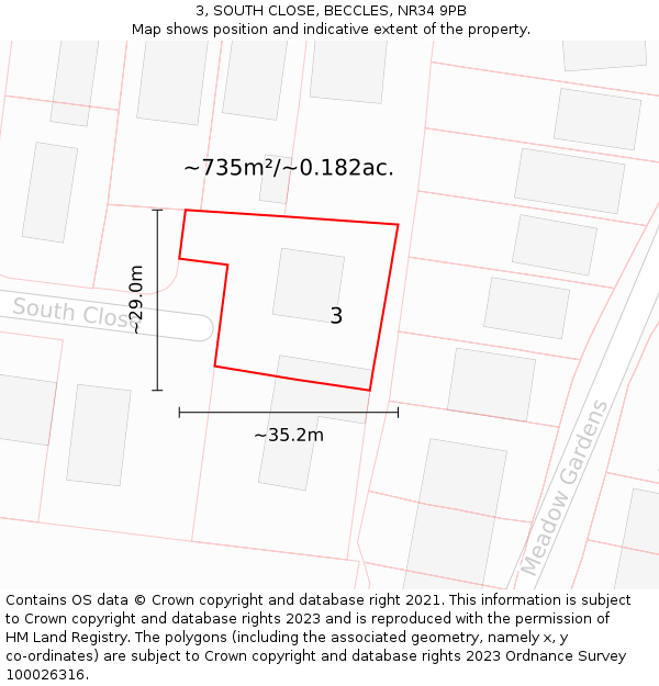 3, SOUTH CLOSE, BECCLES, NR34 9PB: Plot and title map