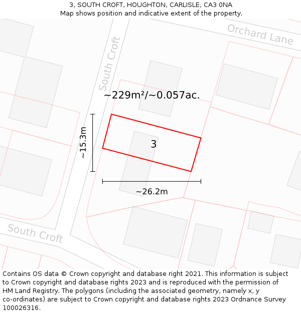 3, SOUTH CROFT, HOUGHTON, CARLISLE, CA3 0NA: Plot and title map