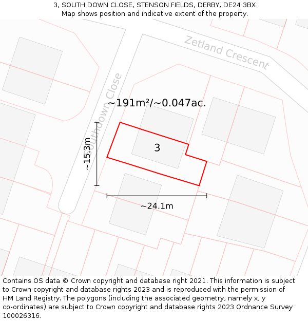 3, SOUTH DOWN CLOSE, STENSON FIELDS, DERBY, DE24 3BX: Plot and title map