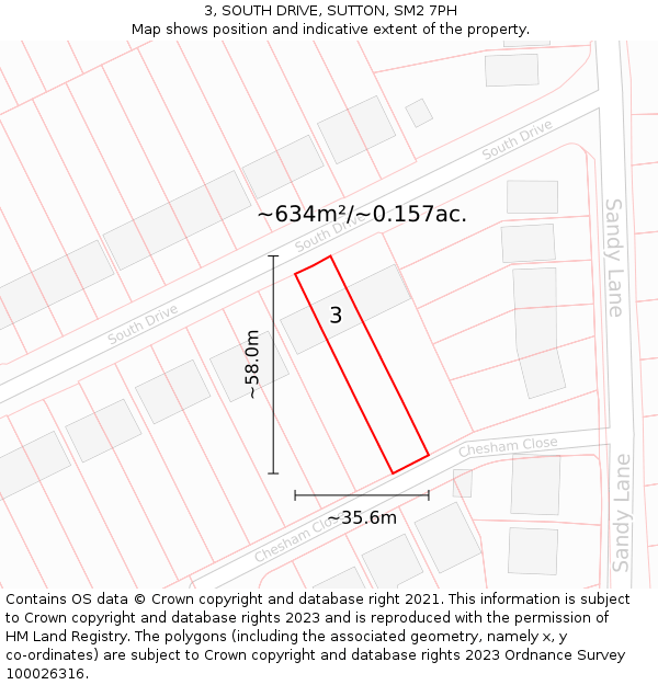 3, SOUTH DRIVE, SUTTON, SM2 7PH: Plot and title map