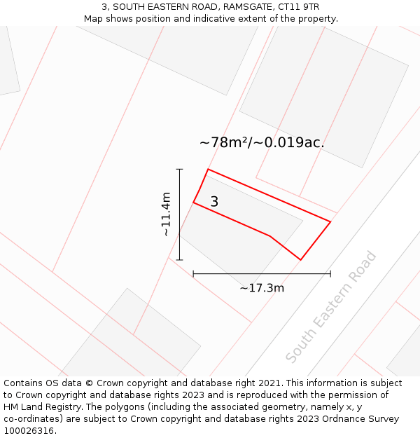 3, SOUTH EASTERN ROAD, RAMSGATE, CT11 9TR: Plot and title map