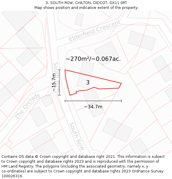 3, SOUTH ROW, CHILTON, DIDCOT, OX11 0RT: Plot and title map