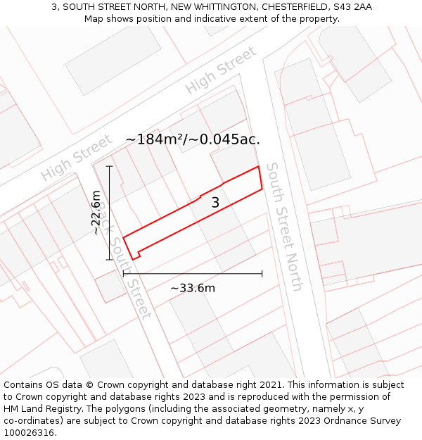 3, SOUTH STREET NORTH, NEW WHITTINGTON, CHESTERFIELD, S43 2AA: Plot and title map