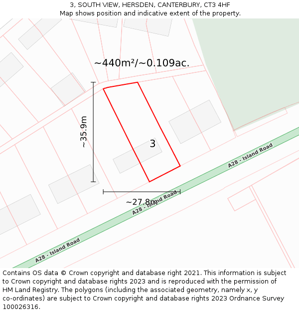 3, SOUTH VIEW, HERSDEN, CANTERBURY, CT3 4HF: Plot and title map