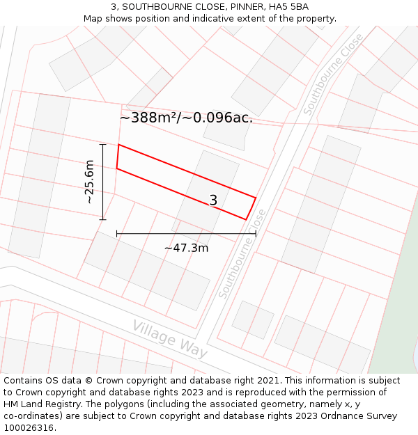 3, SOUTHBOURNE CLOSE, PINNER, HA5 5BA: Plot and title map