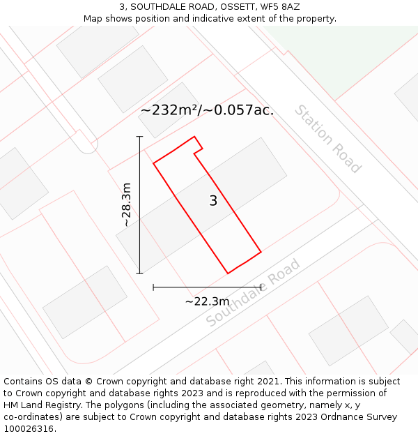 3, SOUTHDALE ROAD, OSSETT, WF5 8AZ: Plot and title map
