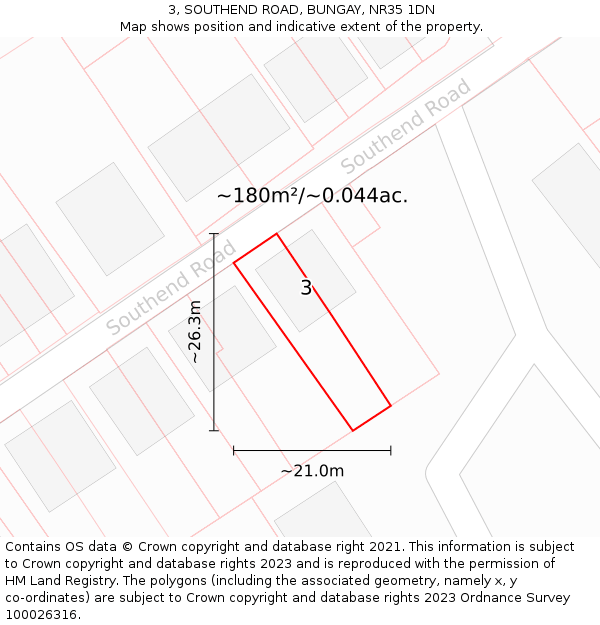 3, SOUTHEND ROAD, BUNGAY, NR35 1DN: Plot and title map