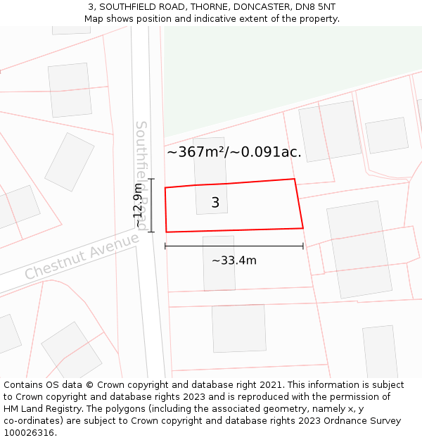 3, SOUTHFIELD ROAD, THORNE, DONCASTER, DN8 5NT: Plot and title map