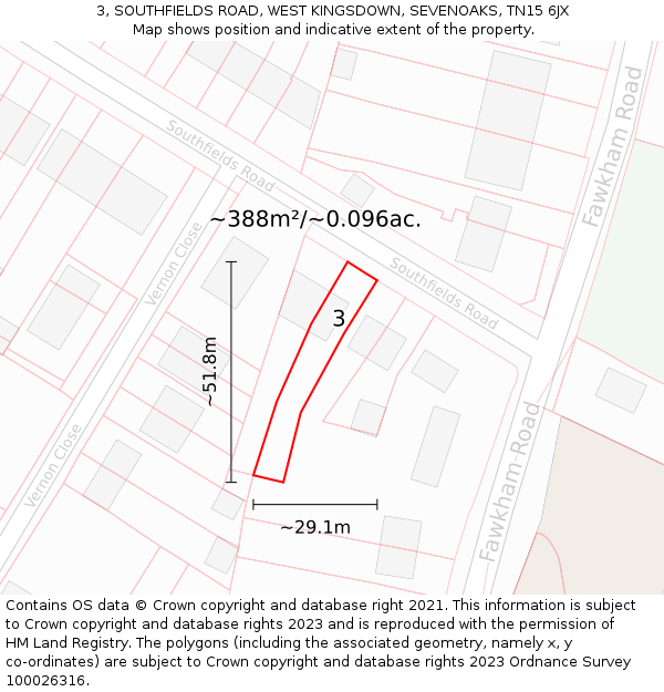 3, SOUTHFIELDS ROAD, WEST KINGSDOWN, SEVENOAKS, TN15 6JX: Plot and title map