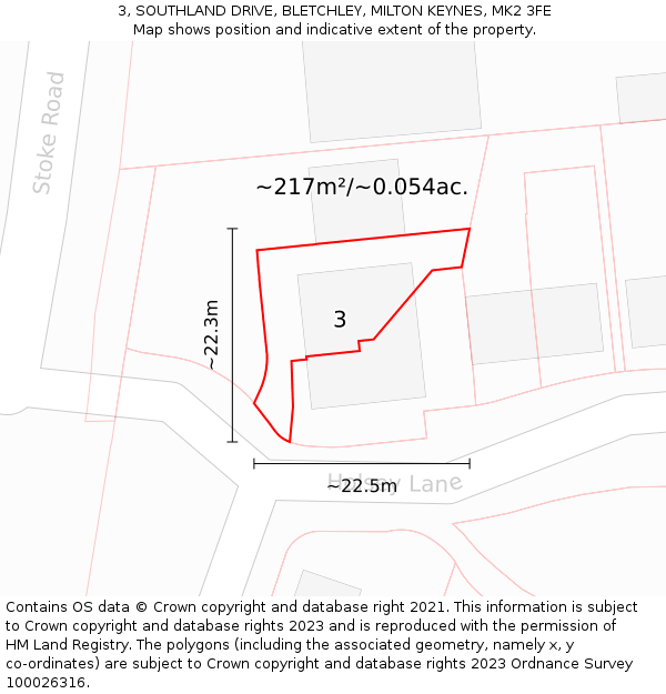 3, SOUTHLAND DRIVE, BLETCHLEY, MILTON KEYNES, MK2 3FE: Plot and title map