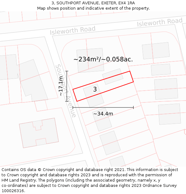 3, SOUTHPORT AVENUE, EXETER, EX4 1RA: Plot and title map