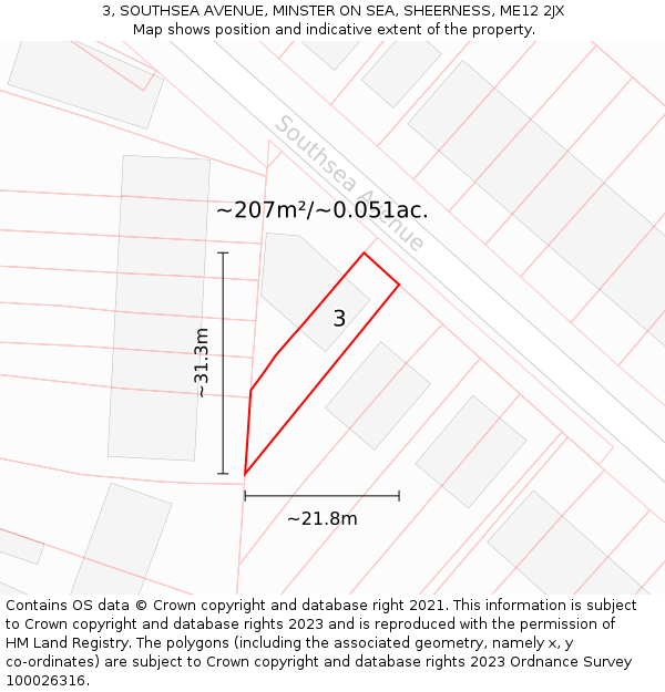 3, SOUTHSEA AVENUE, MINSTER ON SEA, SHEERNESS, ME12 2JX: Plot and title map