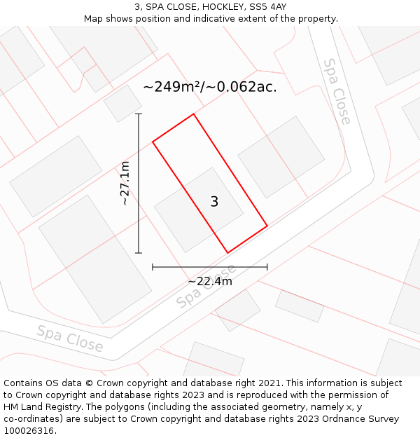 3, SPA CLOSE, HOCKLEY, SS5 4AY: Plot and title map