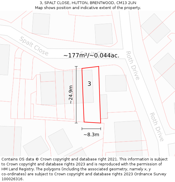3, SPALT CLOSE, HUTTON, BRENTWOOD, CM13 2UN: Plot and title map