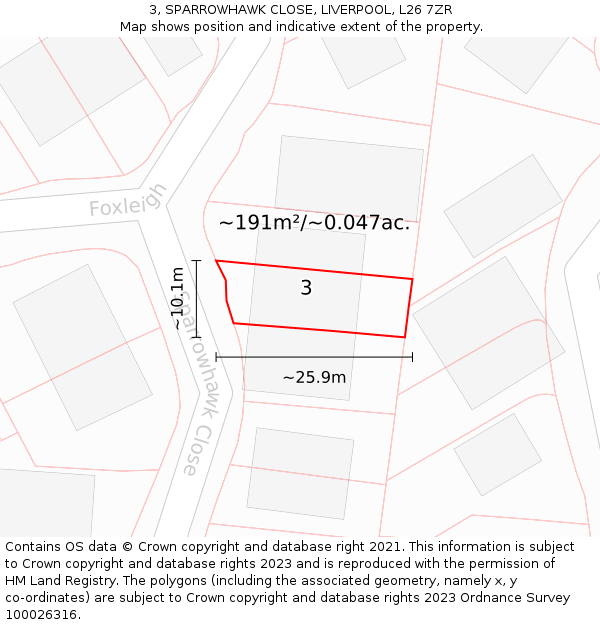 3, SPARROWHAWK CLOSE, LIVERPOOL, L26 7ZR: Plot and title map