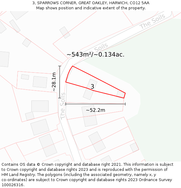 3, SPARROWS CORNER, GREAT OAKLEY, HARWICH, CO12 5AA: Plot and title map