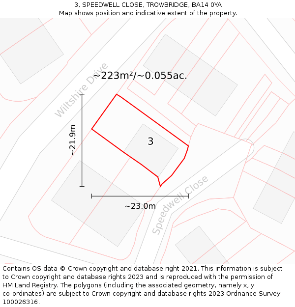3, SPEEDWELL CLOSE, TROWBRIDGE, BA14 0YA: Plot and title map