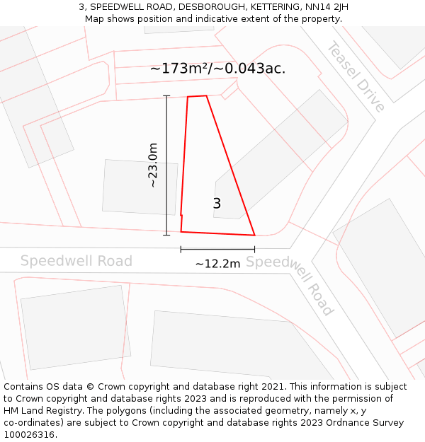 3, SPEEDWELL ROAD, DESBOROUGH, KETTERING, NN14 2JH: Plot and title map