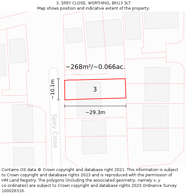 3, SPEY CLOSE, WORTHING, BN13 3LT: Plot and title map