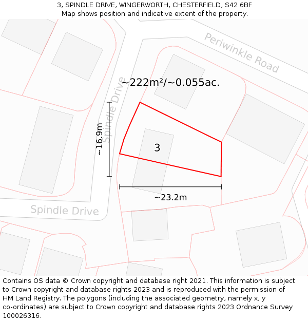 3, SPINDLE DRIVE, WINGERWORTH, CHESTERFIELD, S42 6BF: Plot and title map