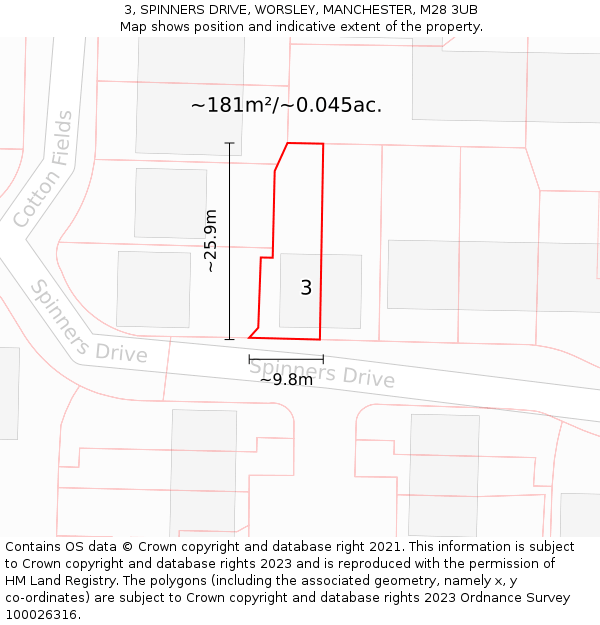 3, SPINNERS DRIVE, WORSLEY, MANCHESTER, M28 3UB: Plot and title map